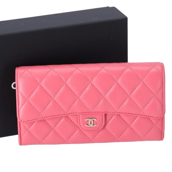CHANEL Matelasse Long Flap Wallet Pink Lambskin - Picture 1 of 6